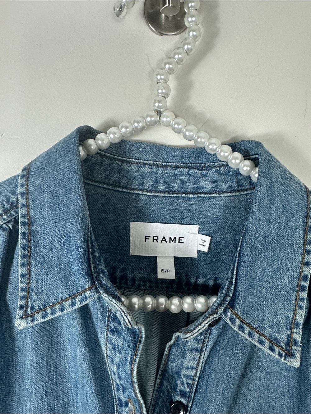 FRAME Denim Button-Front Puff Sleeve Shirt Dress - Light Blue Small - Picture 5 of 10